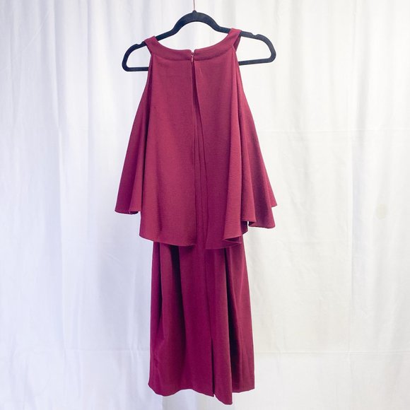 Adrianna Papell Women's Red Sexy Dress Cold Shoulder Sheath Crepe Black Cherry - Picture 6 of 15